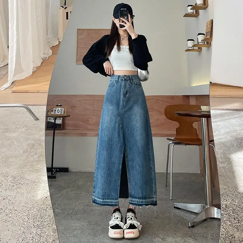 Short Womens Retro High-waist Denim Skirt