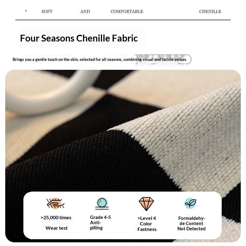 Chenille Black-and-white Checkerboard Sofa Cushion