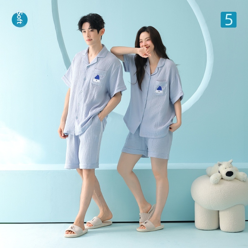 Refreshing-style Class-A Viscose Double-layer Gauze Couple Pajamas