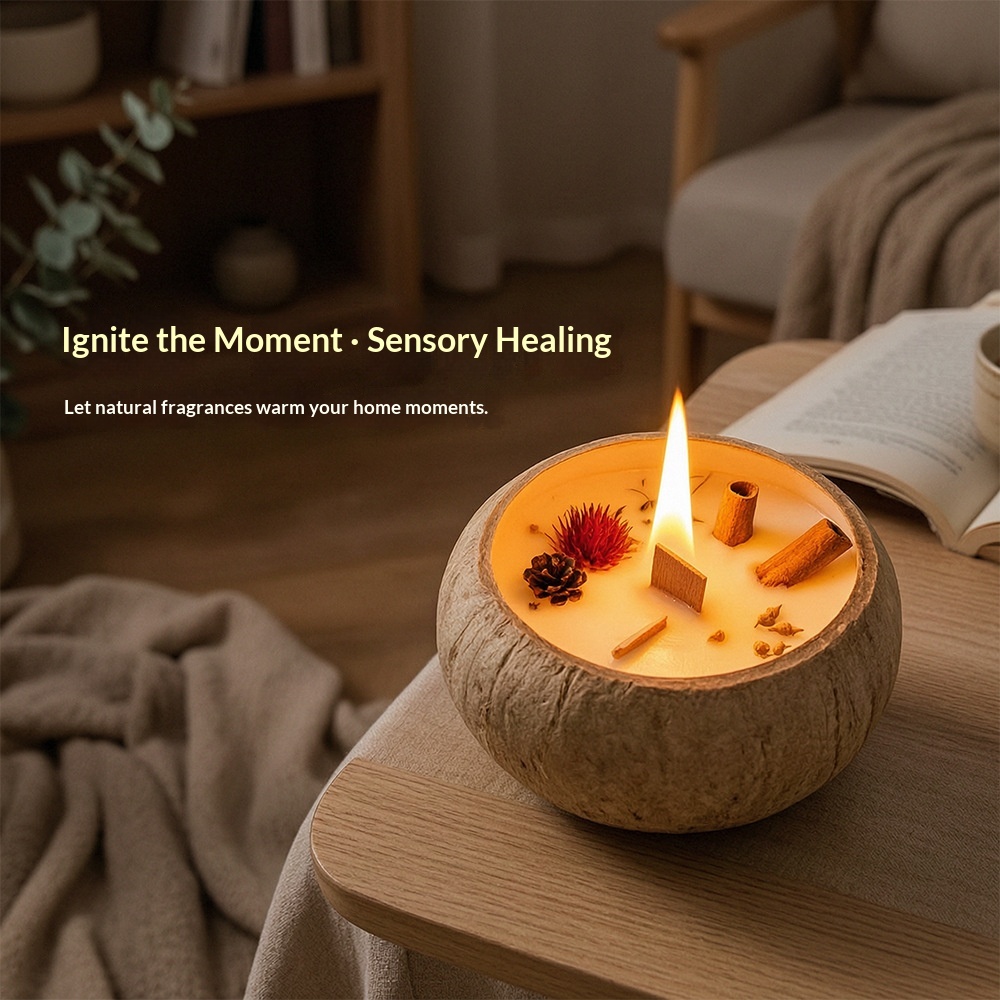 Cinnamon Coconut Shell Scented Candle Luxurious Bedroom Decor Piece
