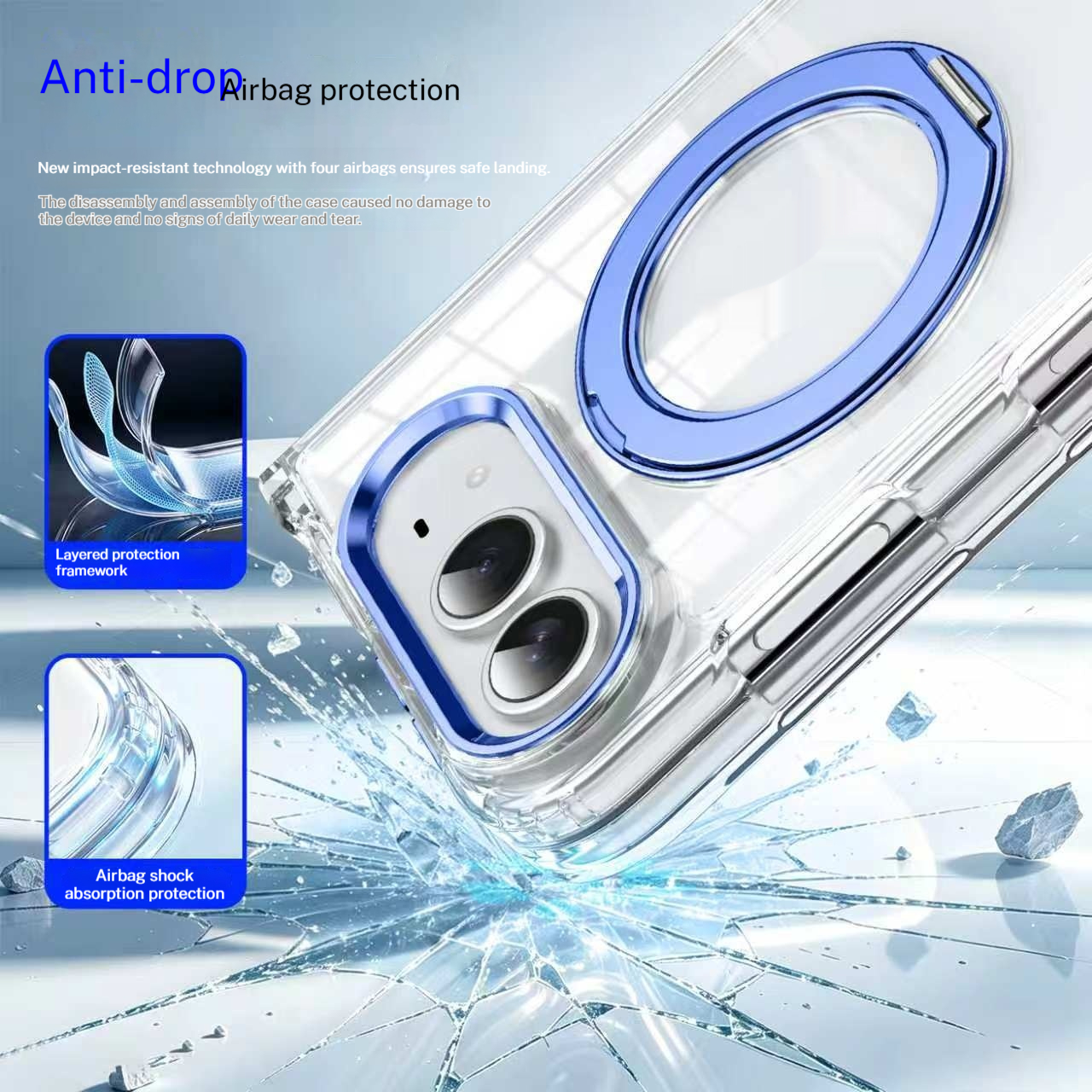 Husă transparentă pentru telefon cu suport magnetic rotativ și capac de protecție