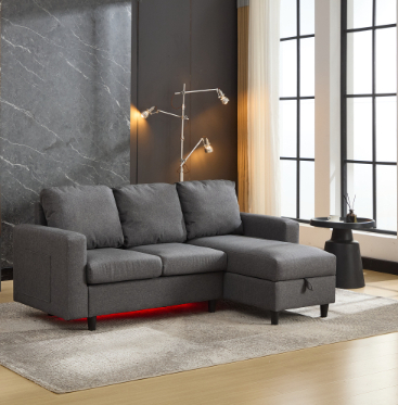 L-Shaped Couch Sofa With Storage, 3 Seater Corner USB, LED Lights, Couches Side — image 3