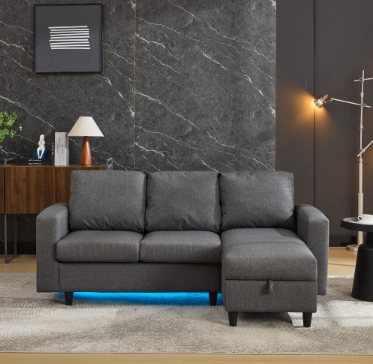 L-Shaped Couch Sofa With Storage, 3 Seater Corner USB, LED Lights, Couches Side — image 12