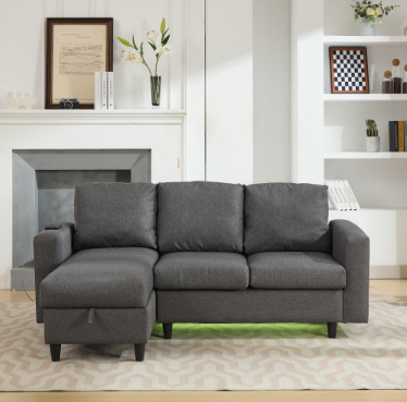 L-Shaped Couch Sofa With Storage, 3 Seater Corner USB, LED Lights, Couches Side — image 10