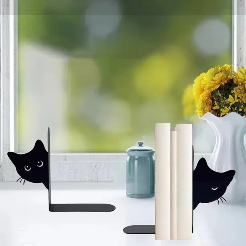 Cute Metal Bookend With A Peeking Cat Design