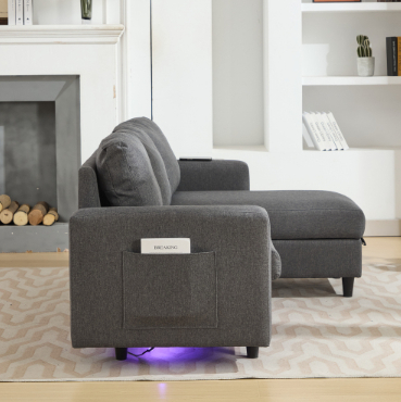 L-Shaped Couch Sofa With Storage, 3 Seater Corner USB, LED Lights, Couches Side — image 4