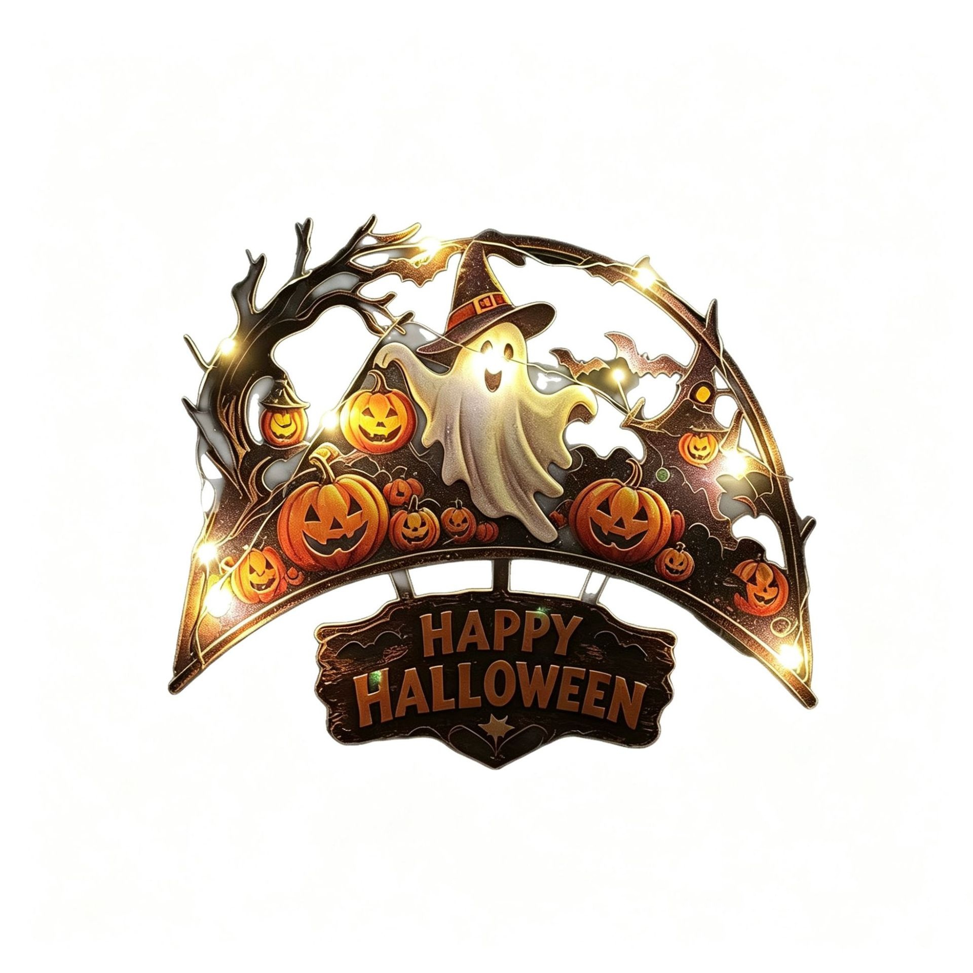 New Halloween Glowing Pumpkin And Ghost Yard Stake Lights — Halloween Door Sign-30x32cm — image 1 of 5