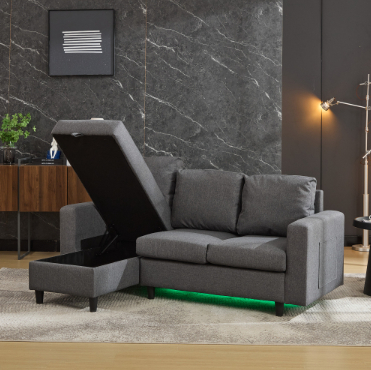 L-Shaped Couch Sofa With Storage, 3 Seater Corner USB, LED Lights, Couches Side — image 6