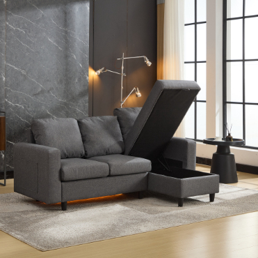 L-Shaped Couch Sofa With Storage, 3 Seater Corner USB, LED Lights, Couches Side — image 2
