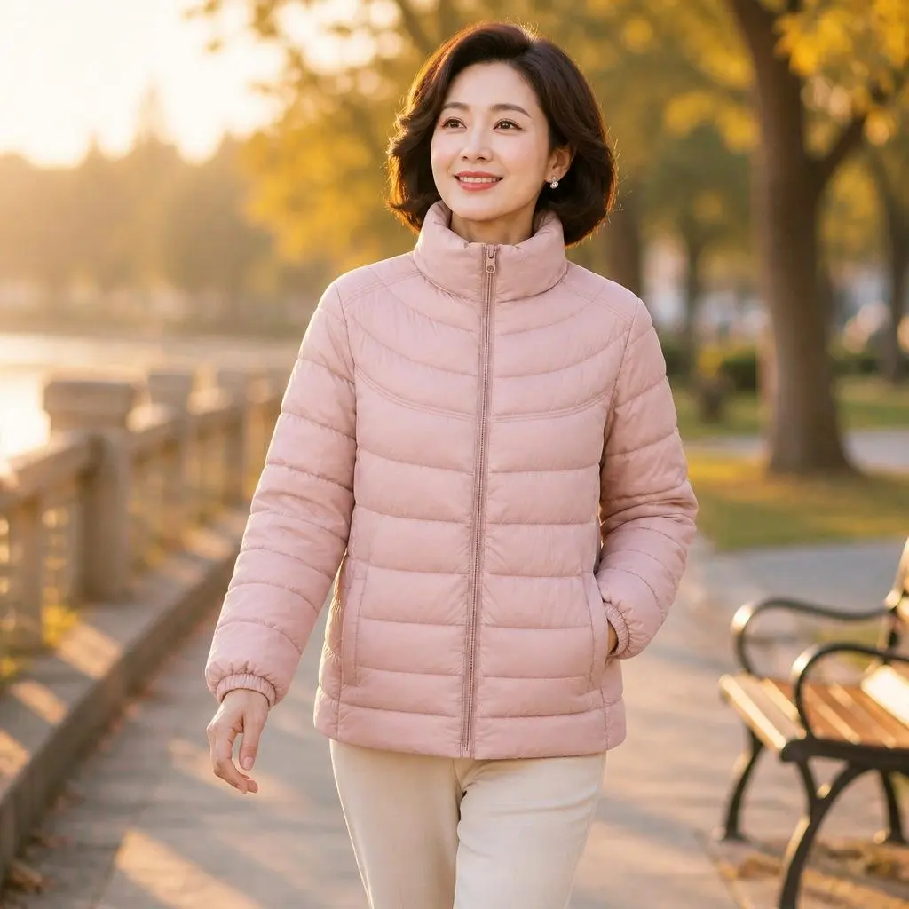 Womens Fallwinter Stand-collar Lightweight Cotton Jacket Short-length