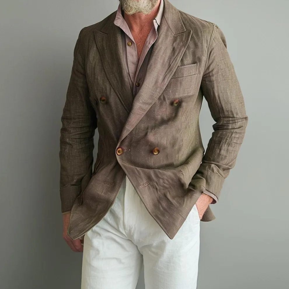 Mens Double-Breasted British-Style Fashionable Slim-Fit Suit Jacket