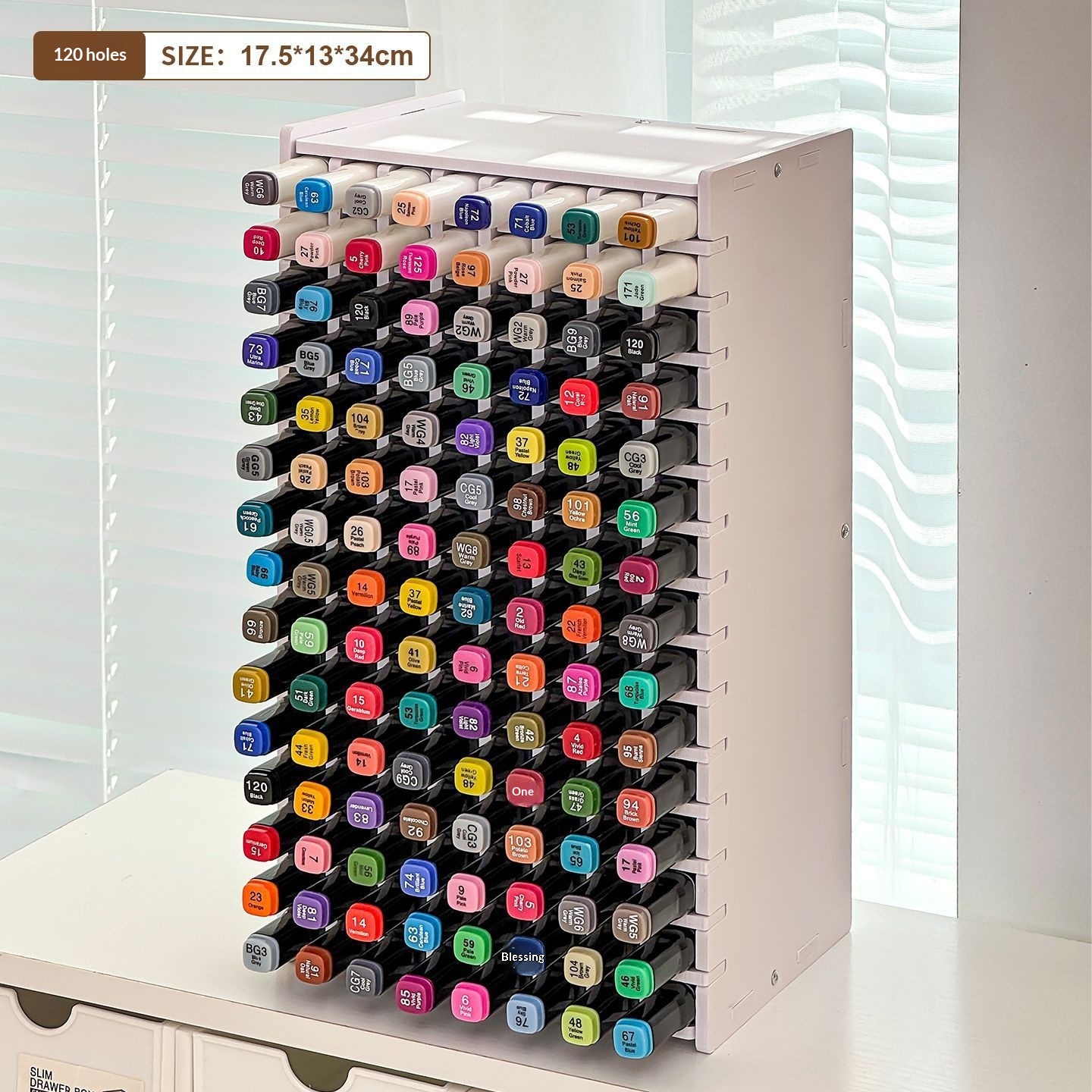 Simple High-capacity Storage Box With Grid Compartments For Marker Pens