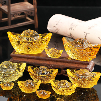 Crystal Dragon-Pattern Ingot Glazed Gold Ingot Wealth Attracting Feng Shui Ornament For The Home