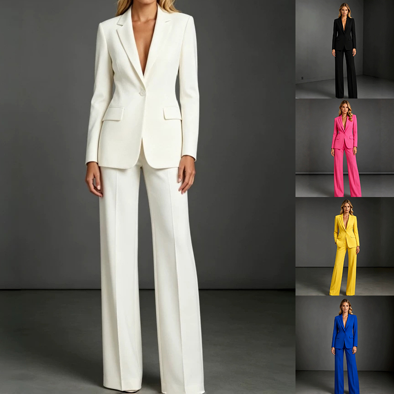 Women's Casual Suit Set - Slim Fit Blazer and Dress Pants Two Piece Office Outfit