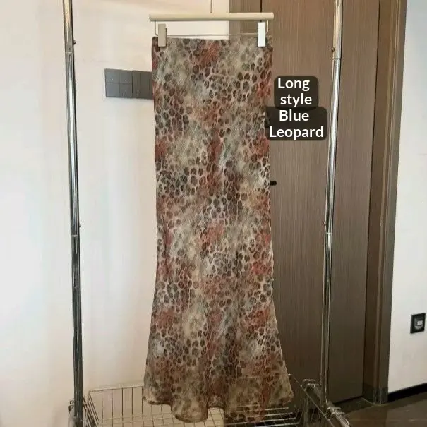 Womens Golden Leopard-Print Elegant Long Skirt