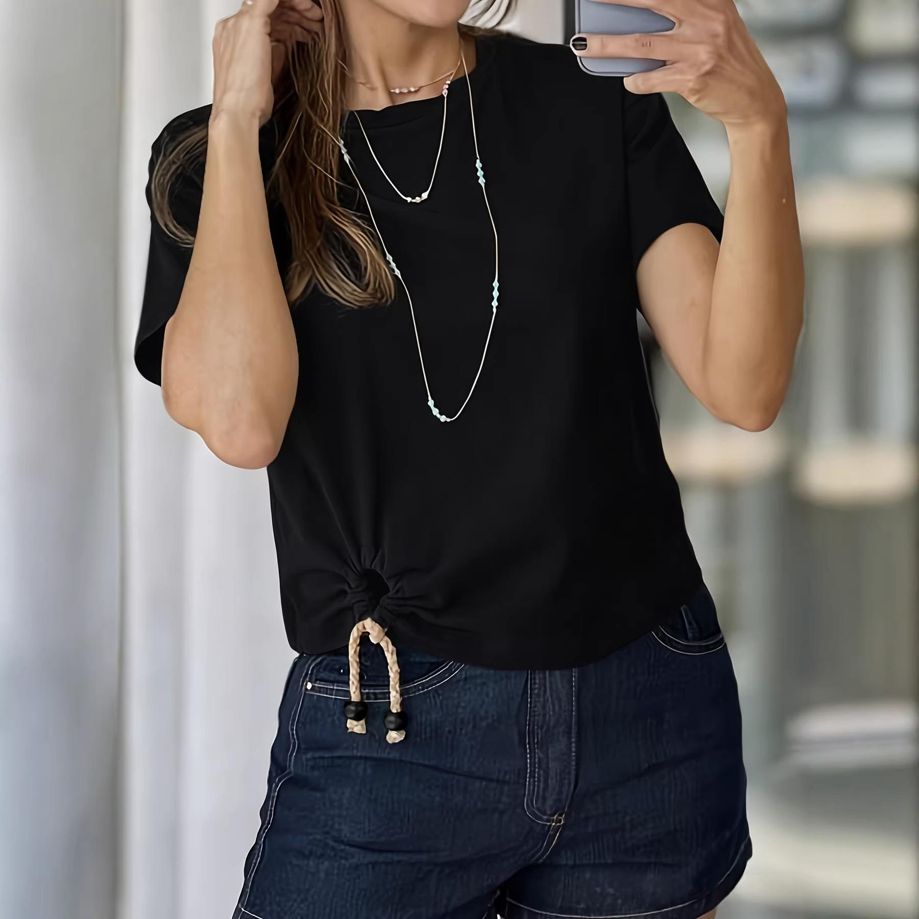 Hollow-out Crew-neck Short-sleeve T-shirt Versatile Womens Base Layer