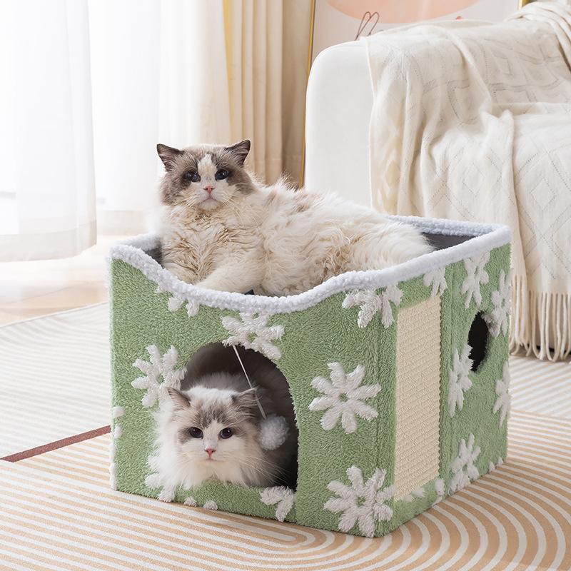 Foldable Cat Bed With Soft Plush For Warmth