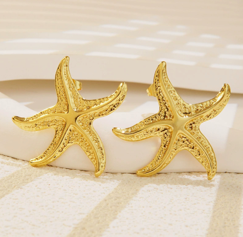 Stainless Steel Earrings 18K Gold Ear-ring Clip Real Gold Plating High-grade Irregular Texture