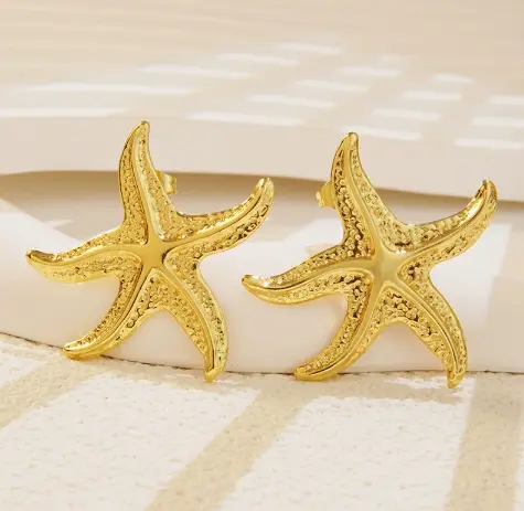 Stainless Steel Earrings 18K Gold Ear-ring Clip Real Gold Plating High-grade Irregular Texture