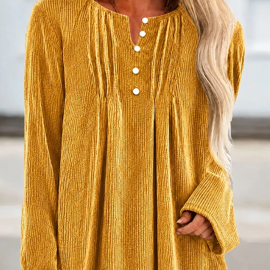 Women's V-neck Button-up Long-sleeved Shirt