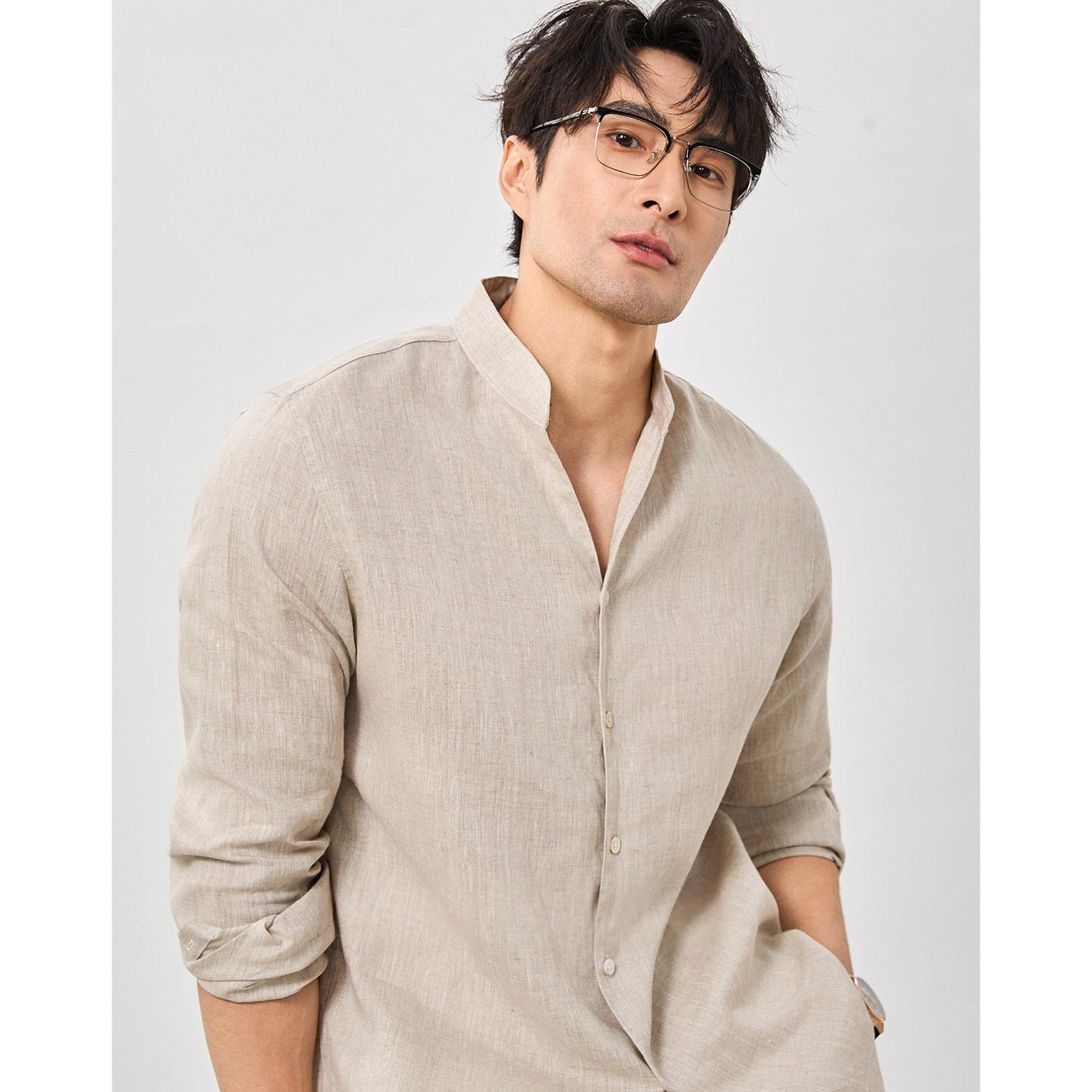 Stand-Collar Linen Shirt