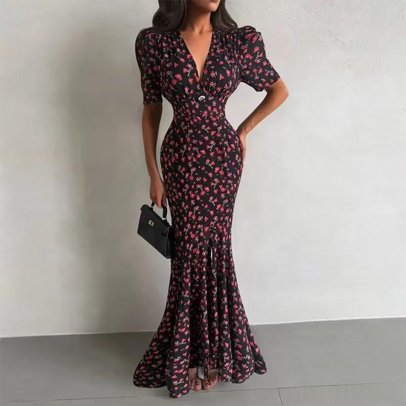 Romantic Elegant And Sexy Deep-V-neck Figure-hugging Mermaid Dress