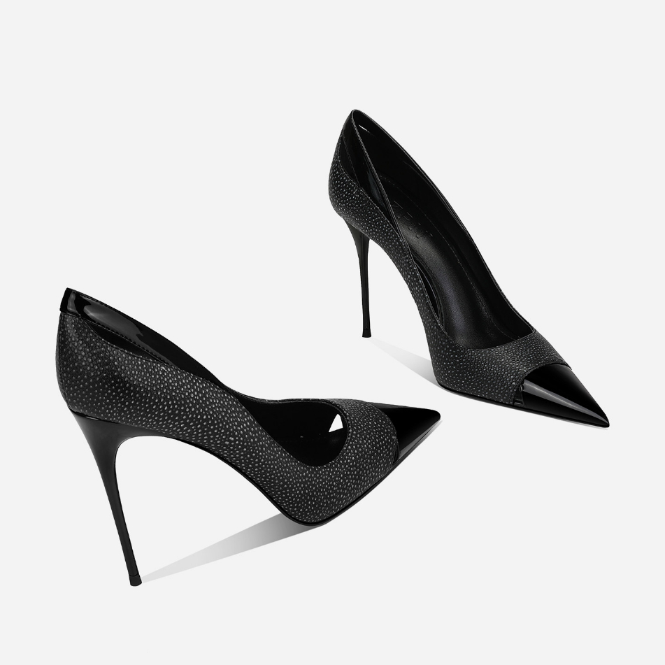Black Patchwork Pointed-toe High Heels For Women