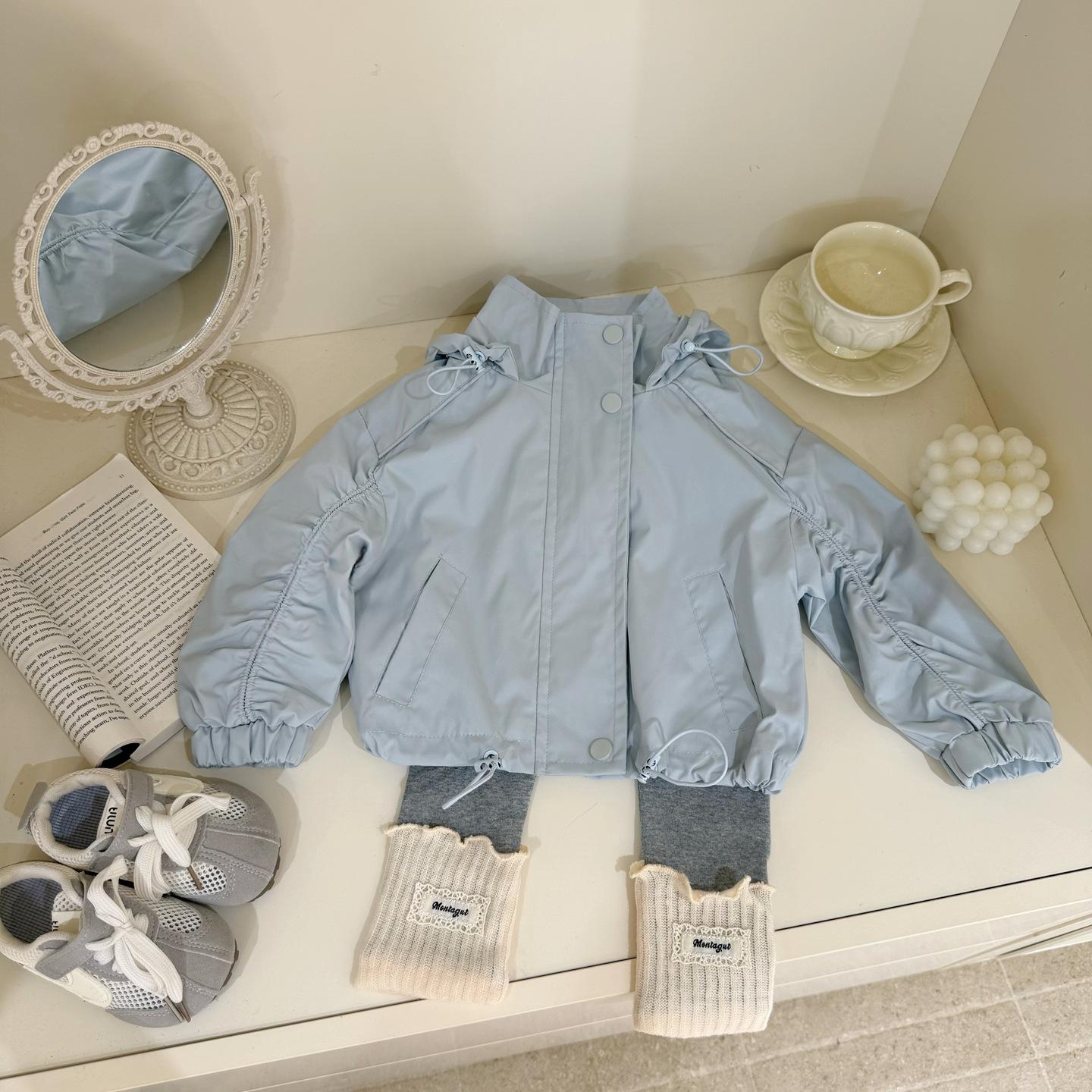 Little Girls Blue Hooded Windbreaker And Leggings Set