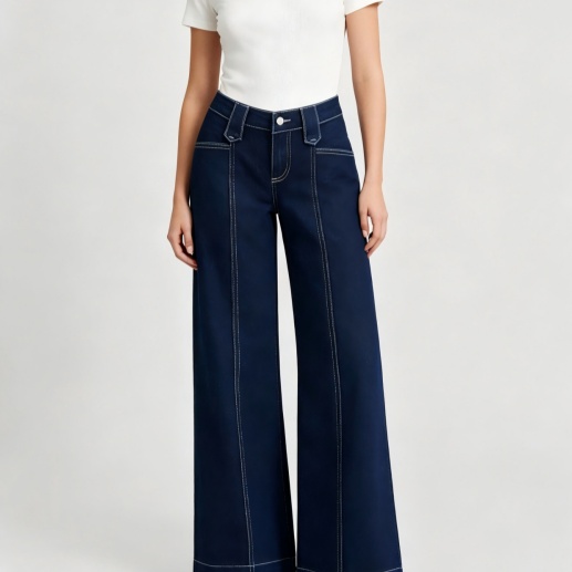 High-street Patchwork-striped Minimalist Chic Solid-color Relaxed-fit Wide-leg Straight-leg Pants