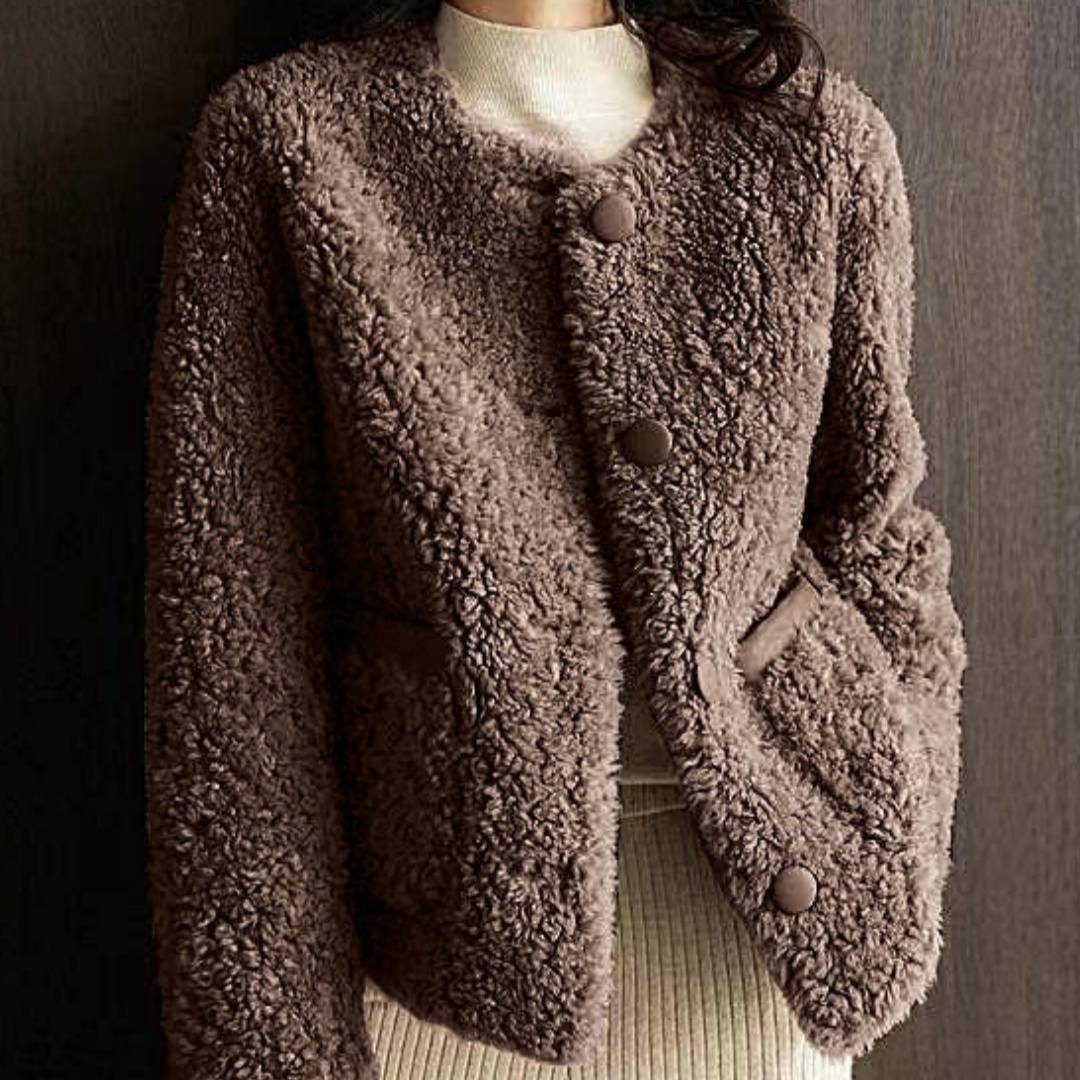 Down-filled Short Coat Leather-and-fur Combined Made With Lambswool