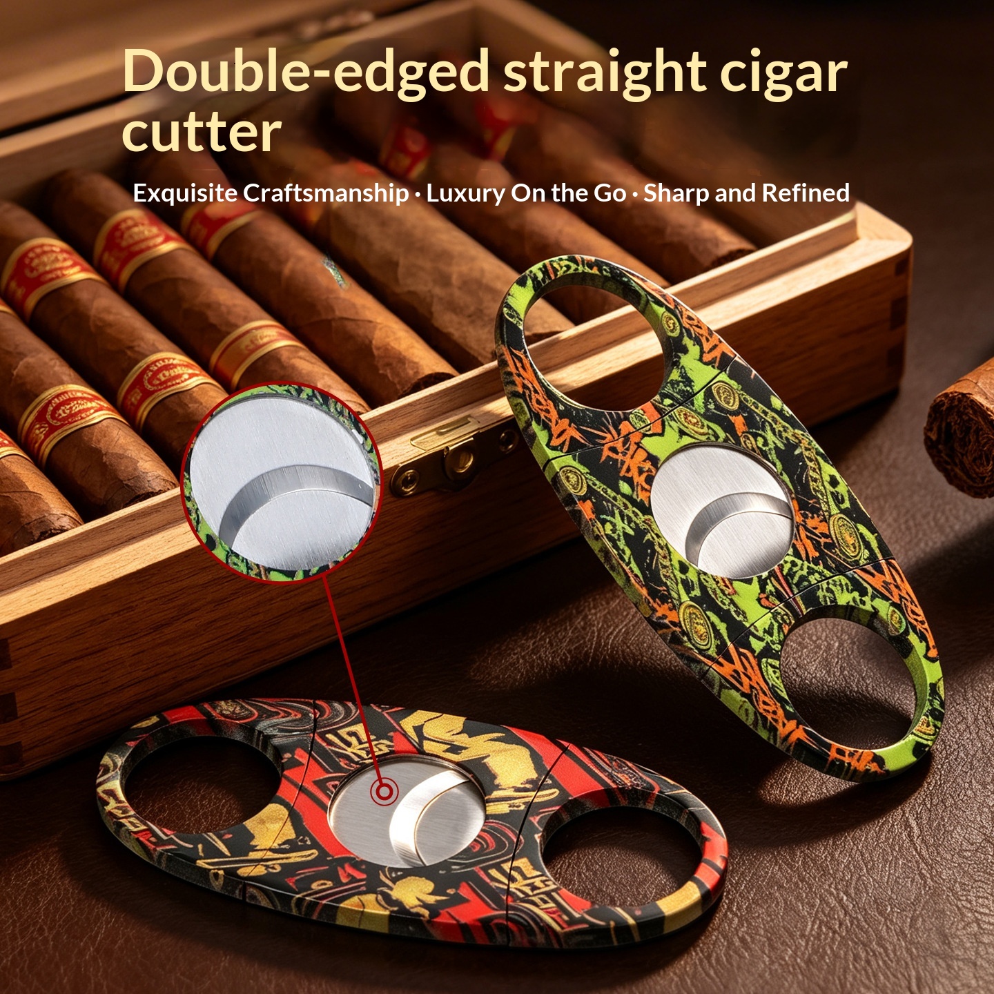 Color-Printed Cigar Cutter Metal Double-Blade Flat-Cut Type For Home