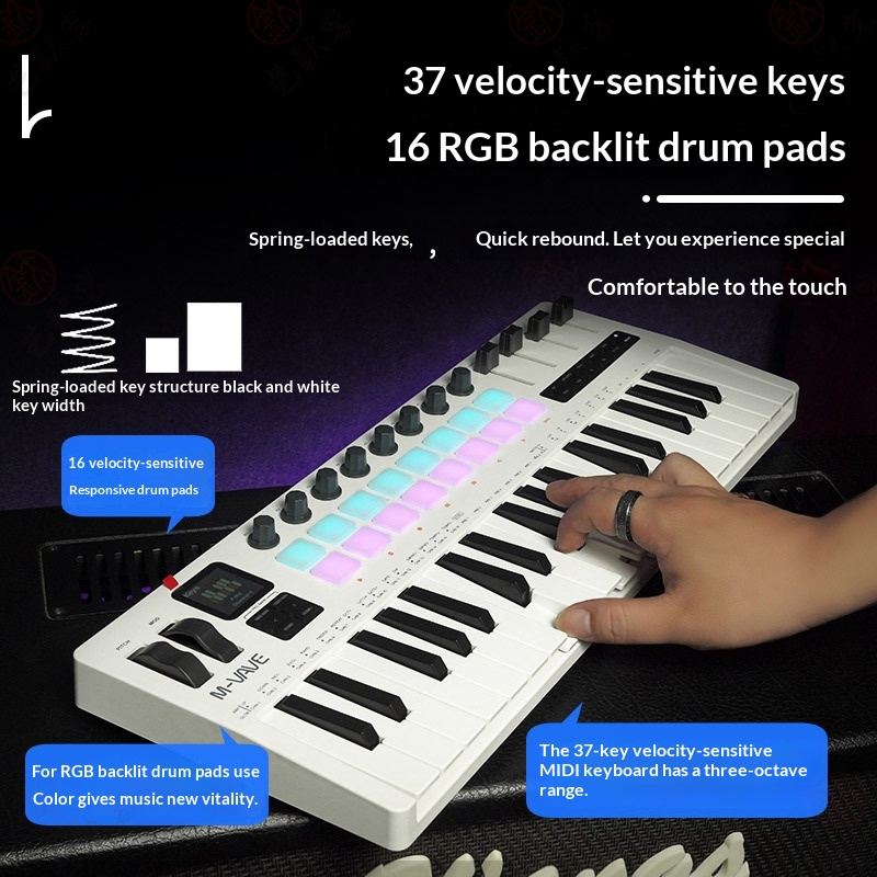 Portable 37-Key MIDI Keyboard Synthesizer