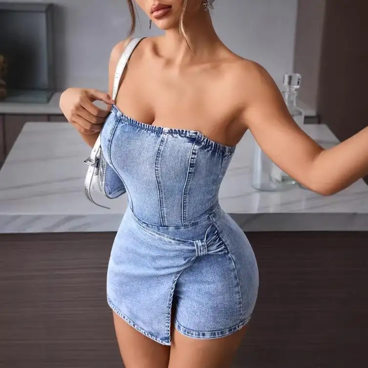 Tube-top Denim Dress Pants