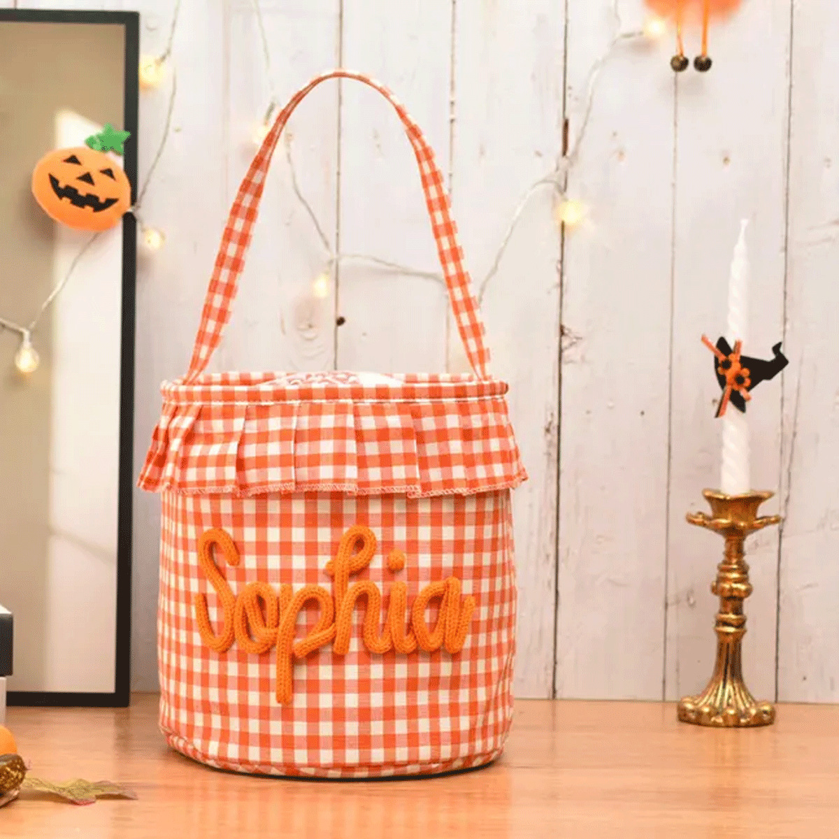 Embroidered Plaid Handbag Basket