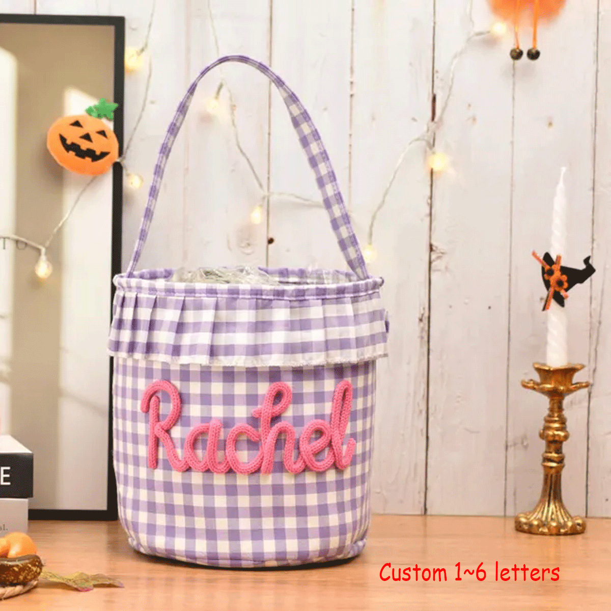 Embroidered Plaid Handbag Basket, picture 3 of 4