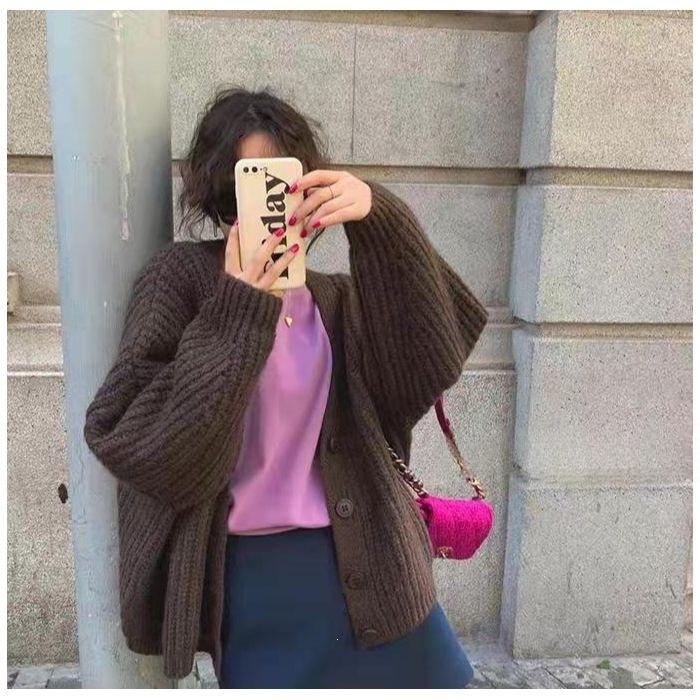 Retro-lazy-style Solid-color Chic Mohair Knit Sweater