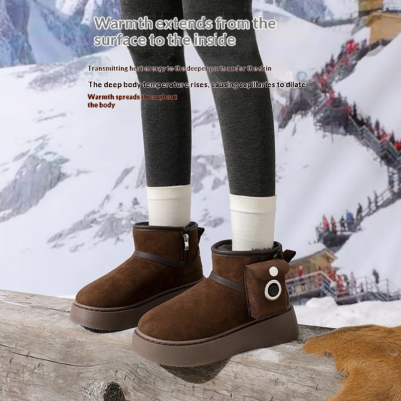 Rechargeable Heated Snow Boots Velvet-Lined Warm Electric-Heated Shoes