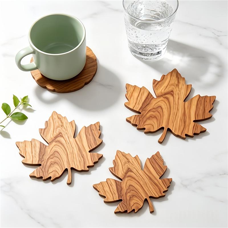 Maple Leaf Shaped Wooden Coaster Set