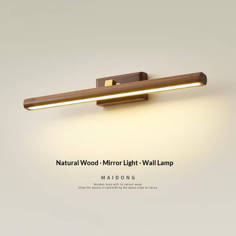 Bathroom Vanity Long Strip Mirror Light In Modern Minimalist Natural Wood Style