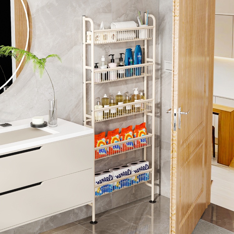 Wall-mounted Multi-purpose Kitchen Shelf With A Narrow Gap Behind The Door