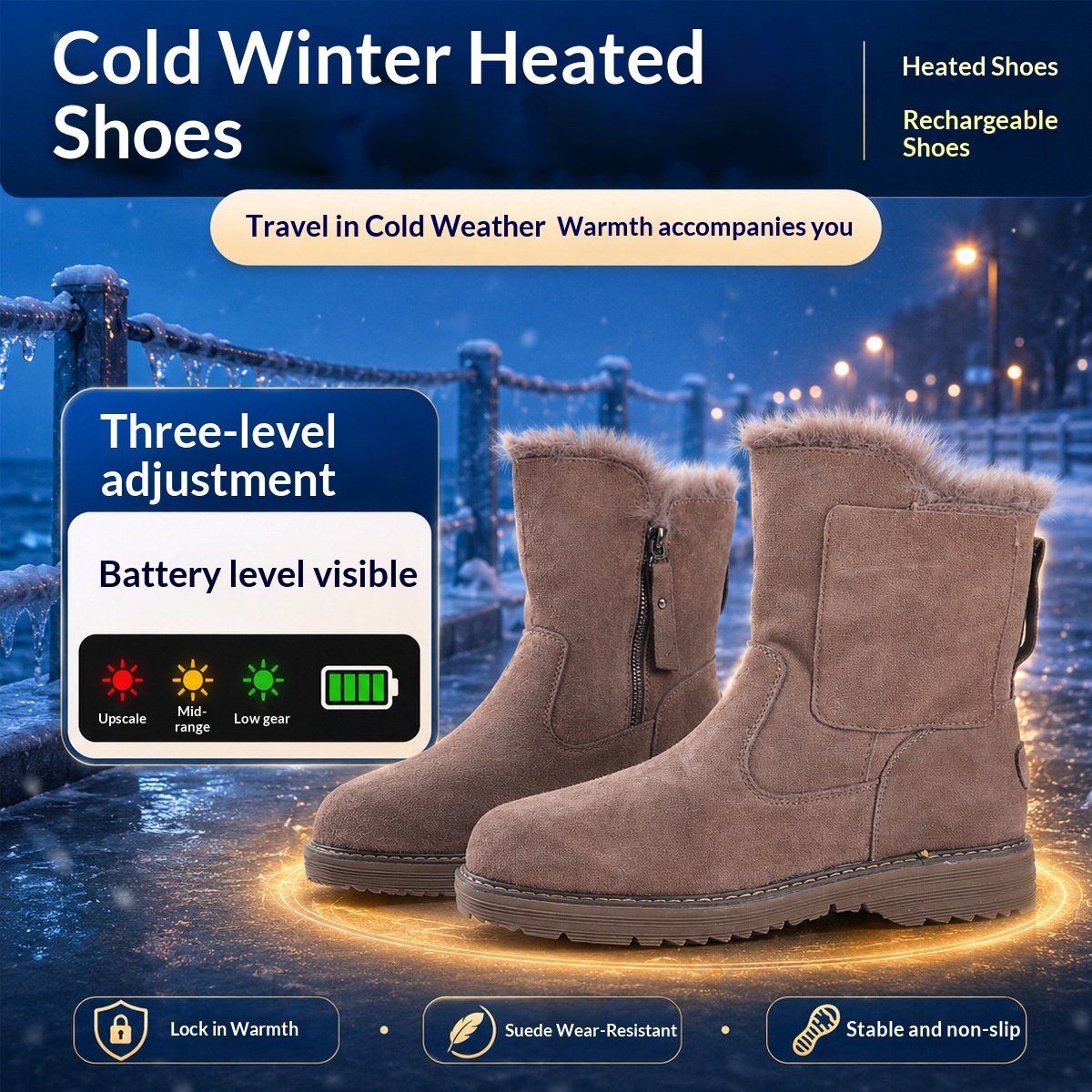 Heated Shoes Snow Boots Womens Fleece-lined Warm Cotton Shoes Electrically Heated Shoes