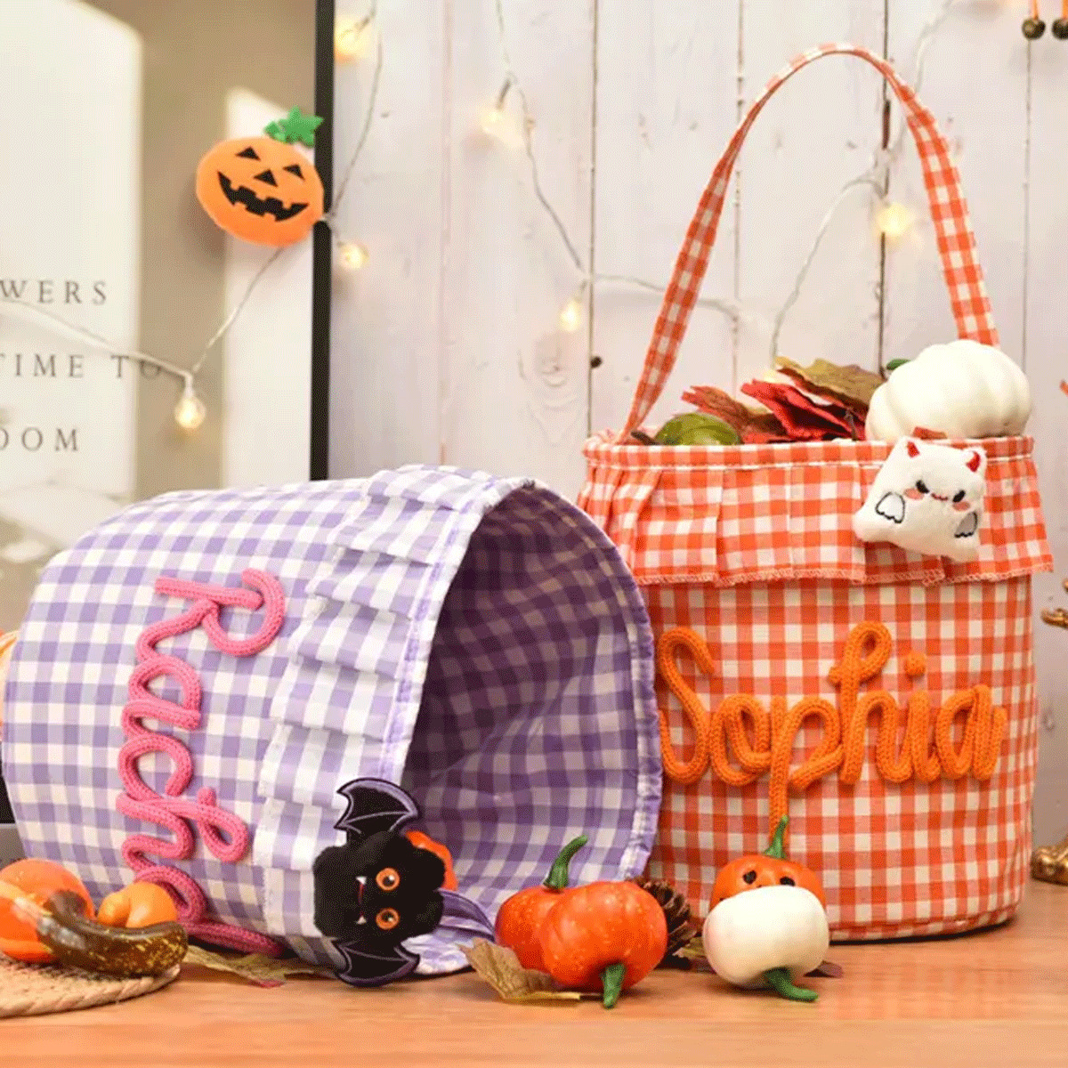 Embroidered Plaid Handbag Basket, picture 2 of 4