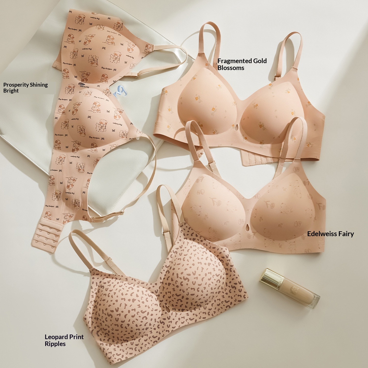 French Country Floral Leopard Print Seamless Soft Cup Underwire Push Up Bra - Firm Support Anti Sagging Lingerie for Women