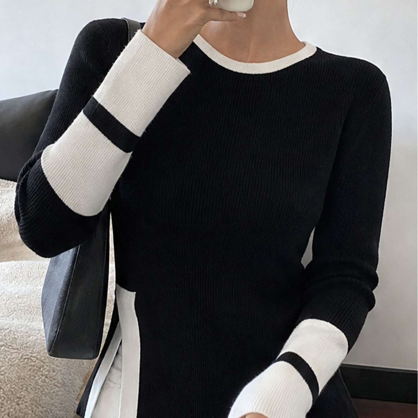 Womens Slit Sweater Fashionable Thin Knit Top