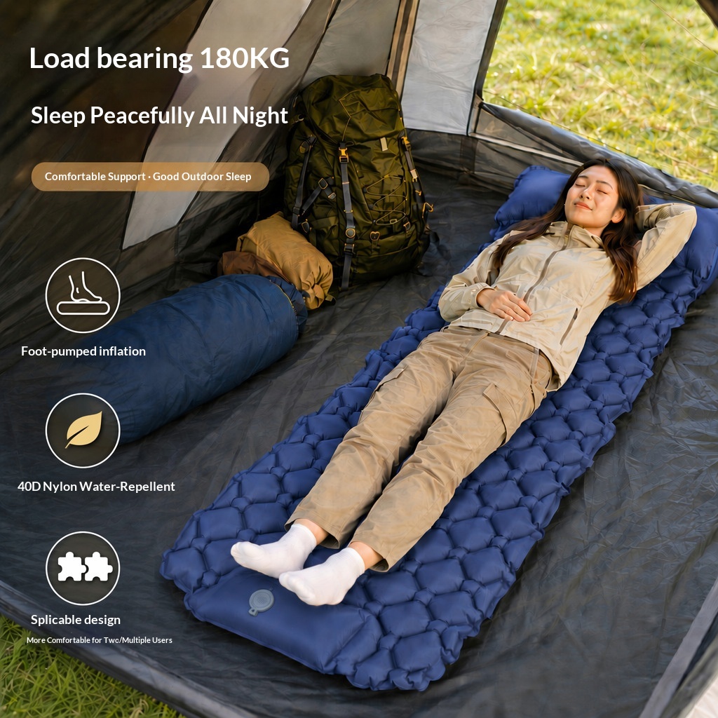 Inflatable Pad Outdoor Camping Tent Sleeping Mat Foot Pump Inflatable