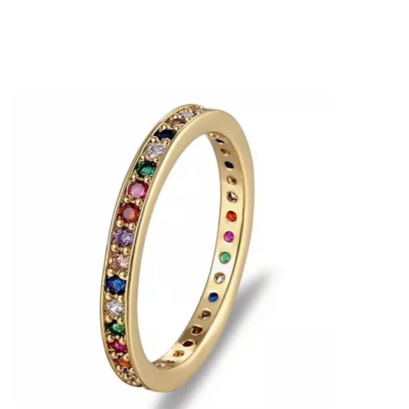 Top Quality Colorful Rainbow CZ Gold Ring For Women Girls