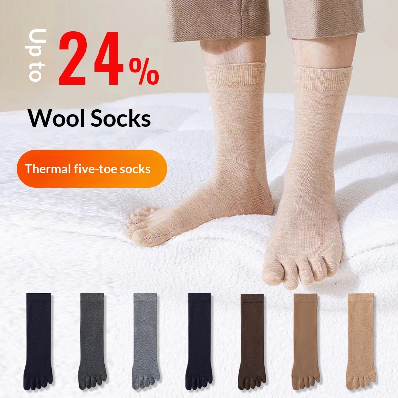 Mens Wool Five-finger Winter Thickened Toe-separating Boneless Cashmere Mid-calf Long Socks