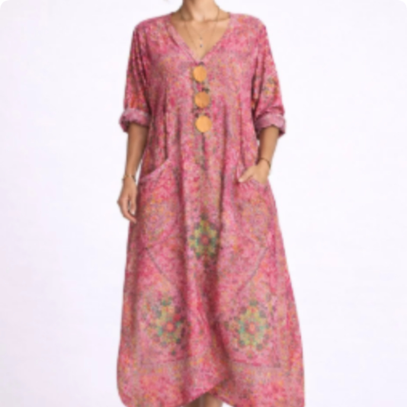 Printed Pocketed Collar Dress