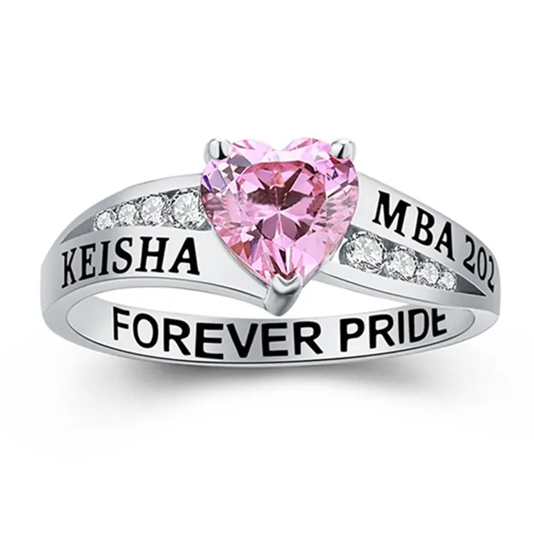 S925 Silver December Birthday Stone Engraved Ring