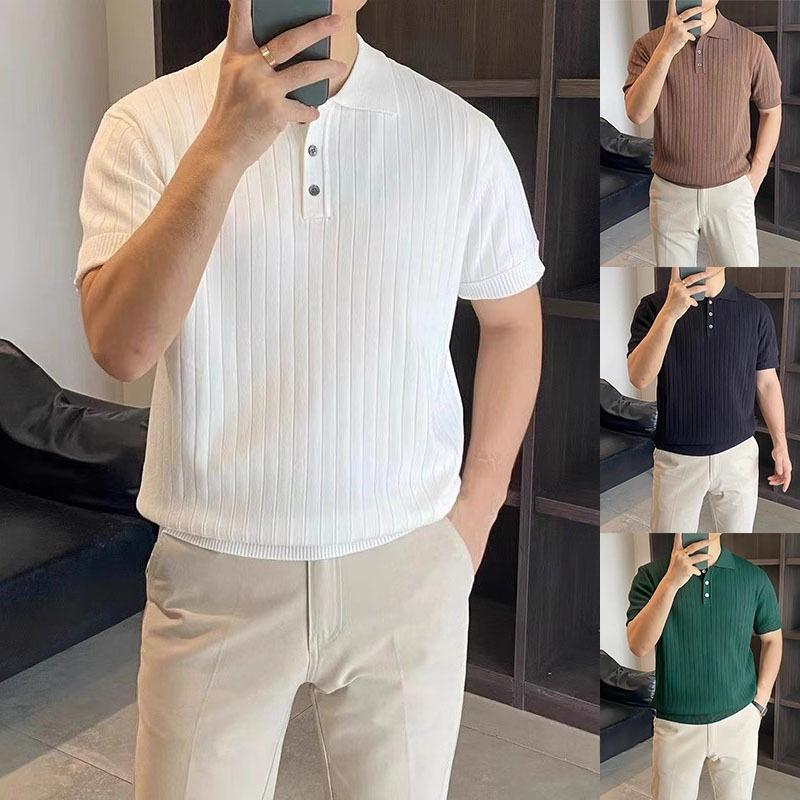 Lapel Knit Short-sleeved Mens Preppy-style Sweater